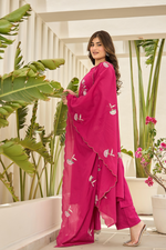 Pink Floral Embroidered Cotton Kurta Suit