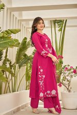 Pink Floral Embroidered Cotton Kurta Suit
