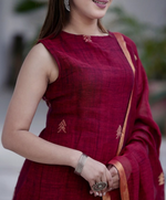 Handloom A Line Kurti With Pant & Linen Dupatta