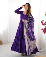 Purple Roman Silk Chanderi Anarkali Suit
