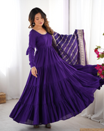 Purple Roman Silk Chanderi Anarkali Suit