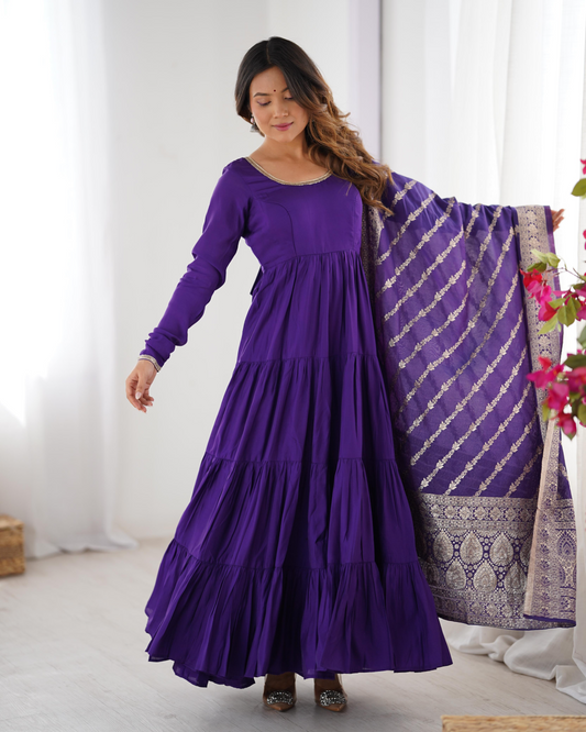 Purple Roman Silk Chanderi Anarkali Suit