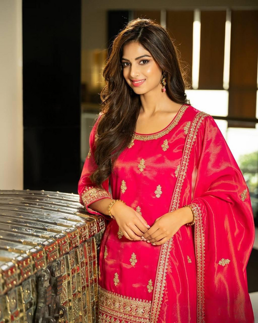 Shimmer Silk embroidered Sharara Suit