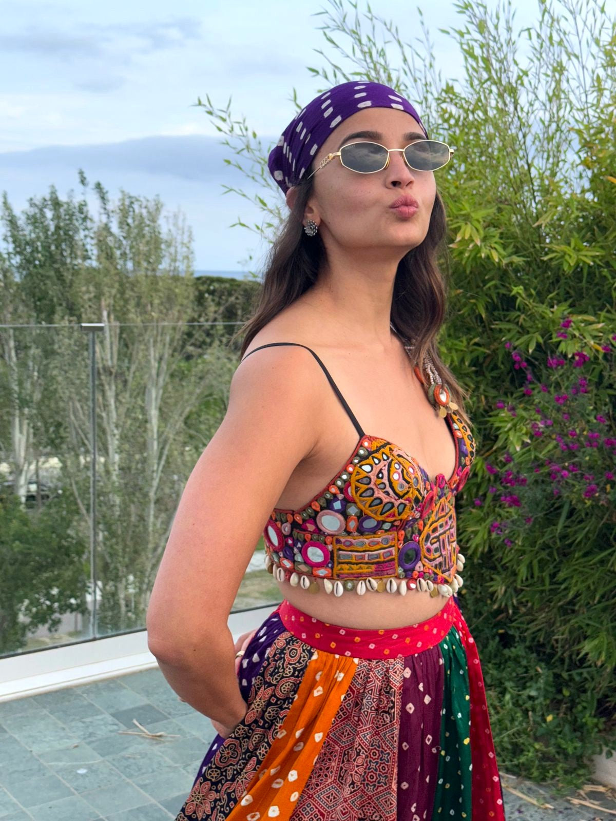 Multi- colour Multi-panel Bandhani Skirt & Choli Set - Alia Bhatt Inspired