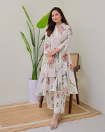 Mul cotton Floral Embroidered A Line Kurta Suit