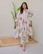 Mul cotton Floral Embroidered A Line Kurta Suit