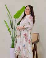 Mul cotton Floral Embroidered A Line Kurta Suit