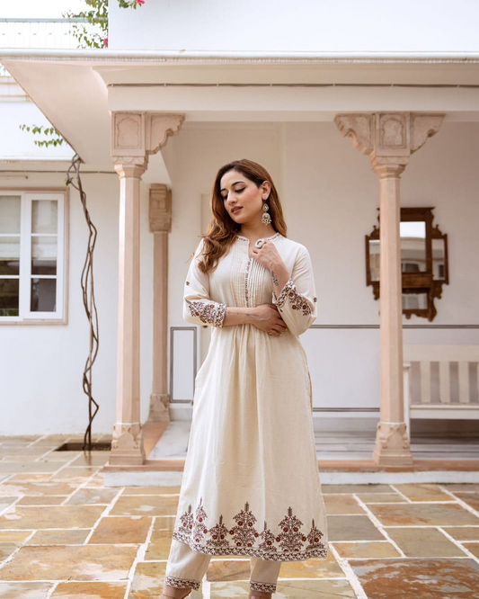 South Cotton Embroidered Kurta Pant Set