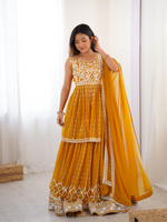 Mustard Georgette Thread Sequence Work Sharara Suit