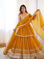 Mustard Georgette Thread Sequence Work Sharara Suit