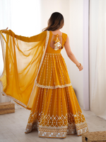Mustard Georgette Thread Sequence Work Sharara Suit