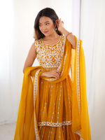 Mustard Georgette Thread Sequence Work Sharara Suit