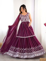 Maroon Georgette Thread Sequence Work Sharara Suit