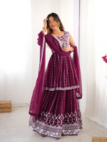 Maroon Georgette Thread Sequence Work Sharara Suit