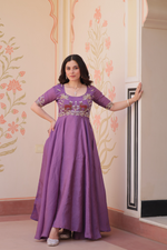 Purple  Gold Crush Beads Embroidered Gown