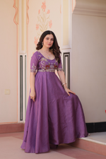 Purple  Gold Crush Beads Embroidered Gown