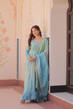 Sky Organza Sequins-Multi & Zari Embroidered Gown With Dupatta
