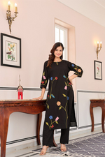 Black Brush Paint Cotton Kurti & Pant