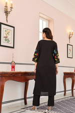 Black Brush Paint Cotton Kurti & Pant
