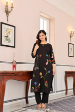 Black Brush Paint Cotton Kurti & Pant