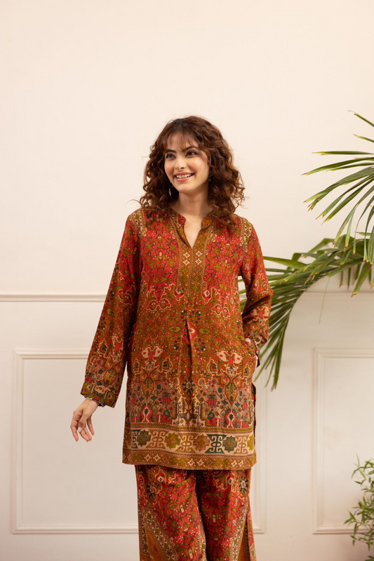 Orange Multi Coloured Cosy Comfy Kurta Palazzo Set