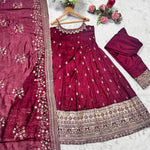 Vichitra Silk Maroon Anakali Suit - Festive Wear