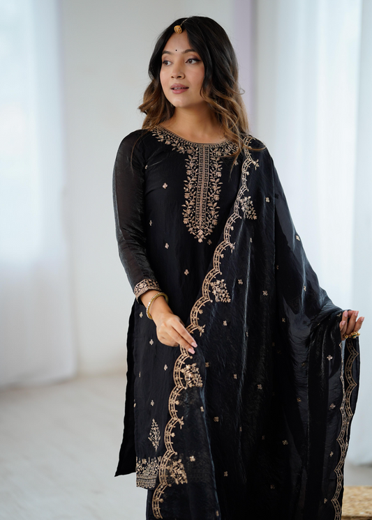 Soft Crunchy Silk Sequence Embroidered Sharara Set