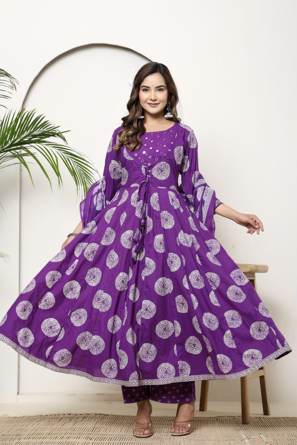 Purple Cotton Anarkali Suit Set