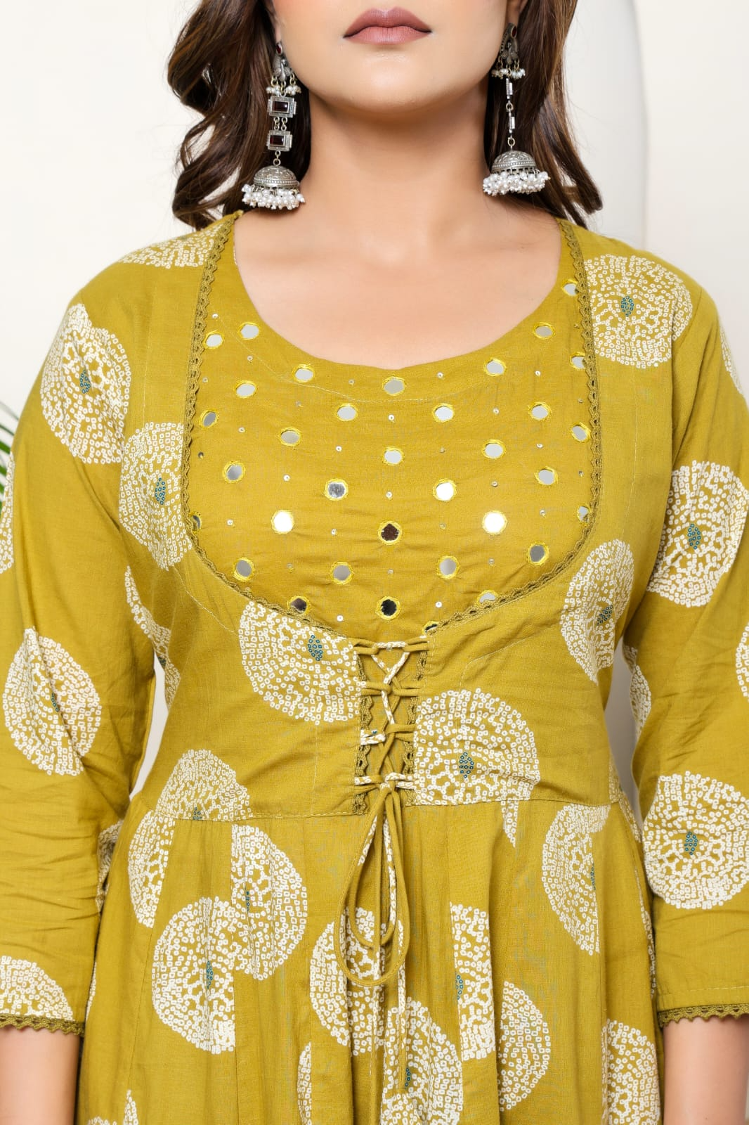 Mustard Cotton Anarkali Suit Set