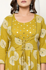 Mustard Cotton Anarkali Suit Set