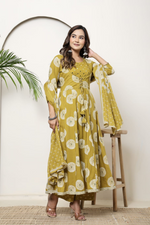 Mustard Cotton Anarkali Suit Set