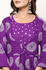 Purple Cotton Anarkali Suit Set