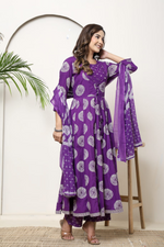 Purple Cotton Anarkali Suit Set