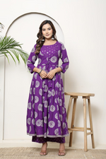 Purple Cotton Anarkali Suit Set