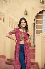 Bandhani Printed kutchi Patch Work Georgette Kurti- Red