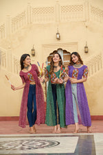 Bandhani Printed kutchi Patch Work Georgette Kurti- Lavender