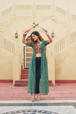 Bandhani Printed kutchi Patch Work Georgette Kurti- Green