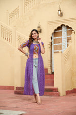 Bandhani Printed kutchi Patch Work Georgette Kurti- Lavender