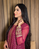 Red Faux Georgette Sequence Embroidered Gown