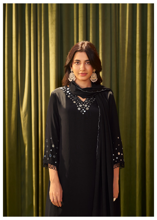 Black Festive A-line Suit Set