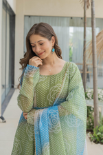 Organza Bandhej Kali Cut Anarkali Suit Set