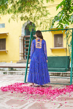 Blue Georgette Kutchi Bandhani Patch Work Gown