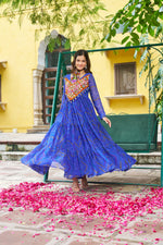 Blue Georgette Kutchi Bandhani Patch Work Gown