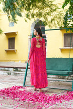 Red Georgette Kutchi Bandhani Patch Work Gown