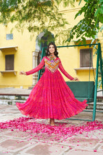 Red Georgette Kutchi Bandhani Patch Work Gown