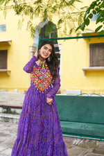 Purple Georgette Kutchi Bandhani Patch Work Gown