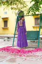 Purple Georgette Kutchi Bandhani Patch Work Gown