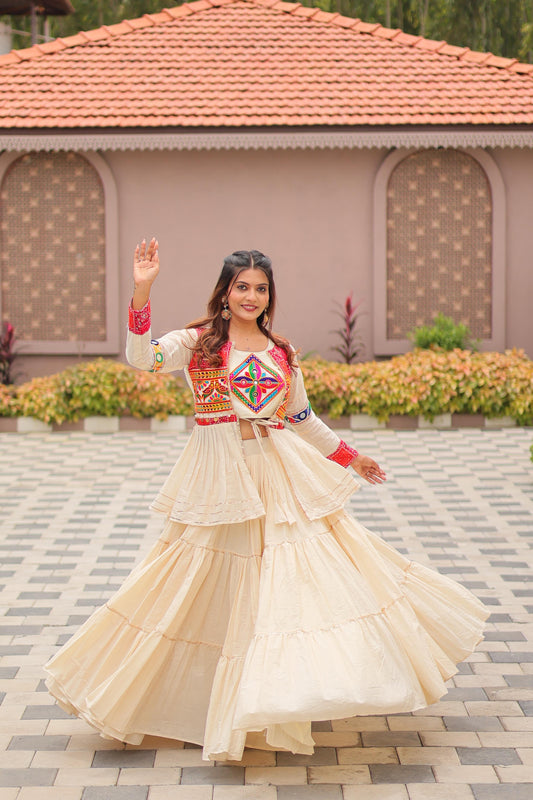 Cotton Gamthi Lehenga Choli With Upper Coat