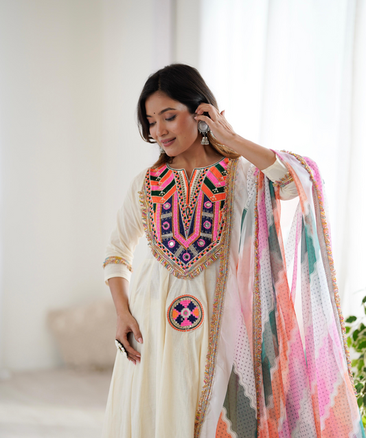 Khadi Cotton Sequence Embroidered Festive Anarkali Suit