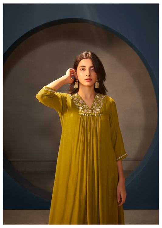 Mustard Chanderi Festive Suit Set